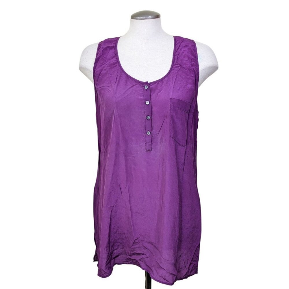 Talbots Womens Layering Silk Tank Top Purple Sleeveless Popover Button Pocket